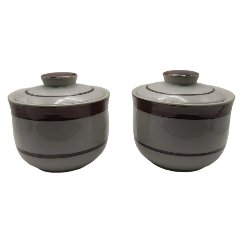 Sierra Stoneware Covered Bowls Set of 2 Gray Brown Oven to Table Dishwasher Safe